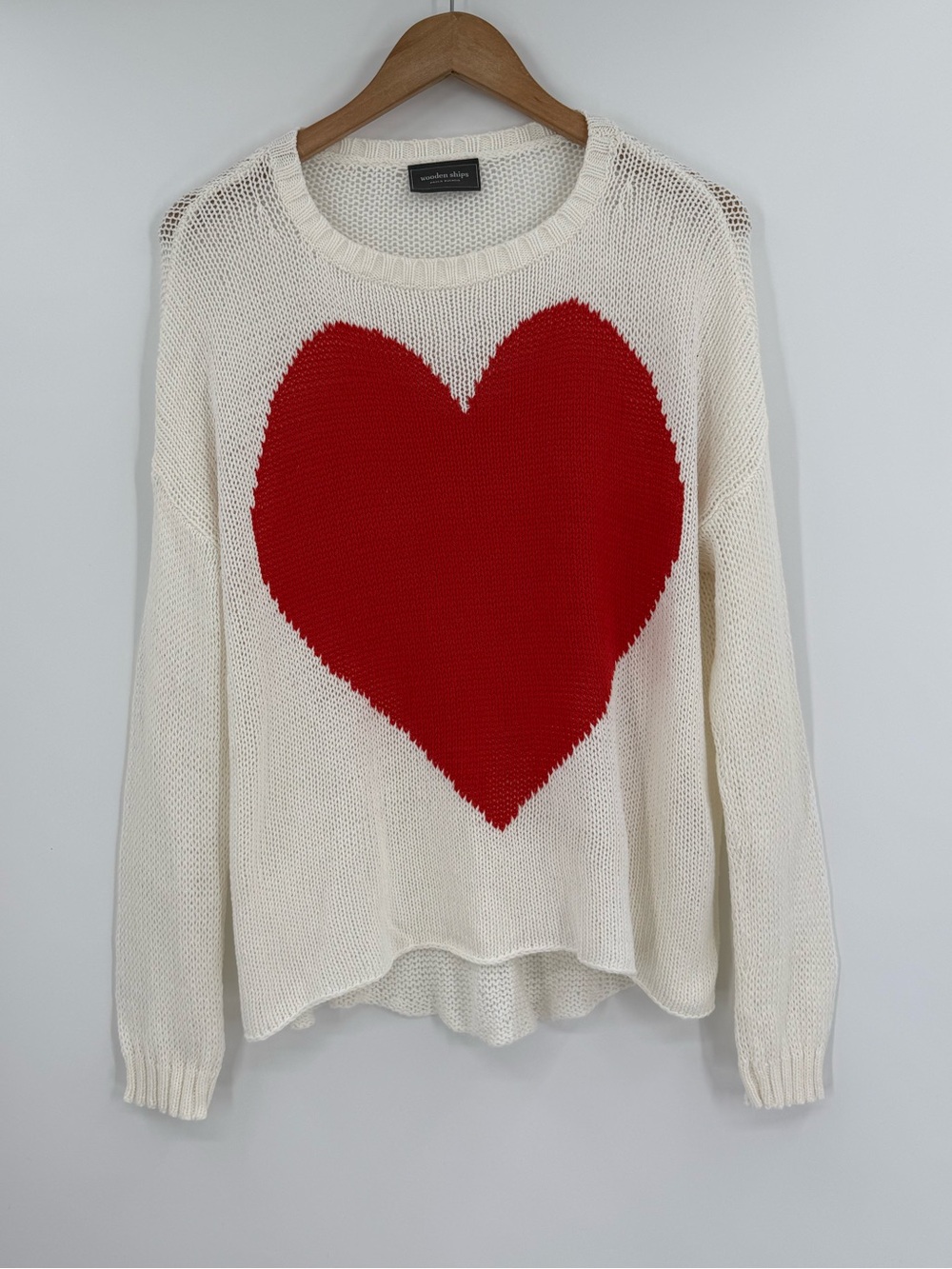 Wooden Ships Paola Buendia Heart Knit Open Weave Sweater | Ivory | Small /Medium